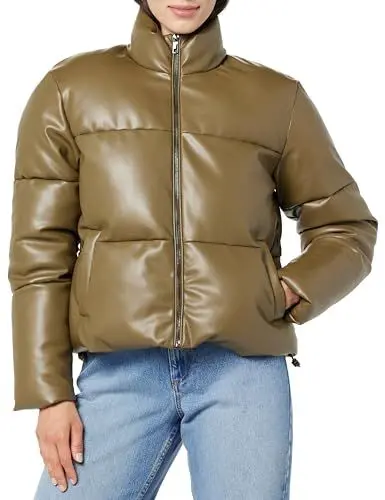 Produktbild: The Drop Pufferjacke für Damen, Priscilla Veganes Leder, Grün (Capers Olive), XS