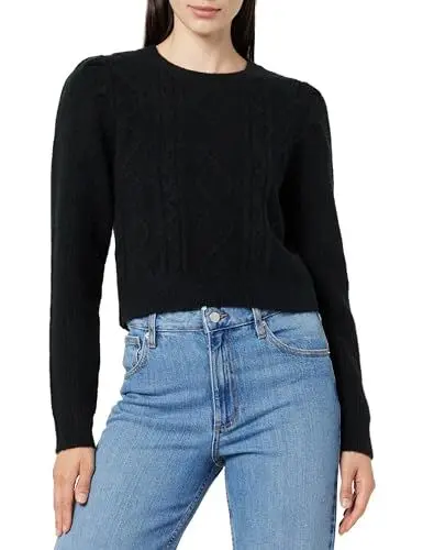 Produktbild: The Drop Pullover für Damen, Gloria mit Puffärmeln und Zopfmuster, Schwarz, XXS