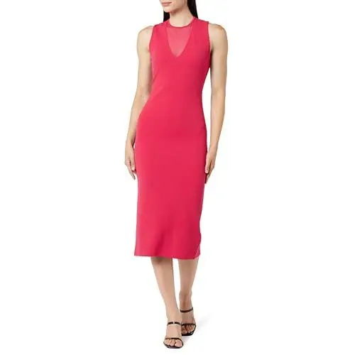 Produktbild: The Drop Women's Joce Mesh V-Neck Midi Dress, Vivid Magenta, L