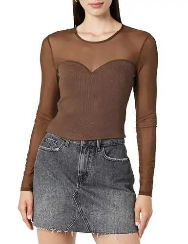 Produktbild: The Drop Women's Oberteil Martina mit Sweetheart-Ausschnitt aus Netzstoff, Kaffeebraun, XL