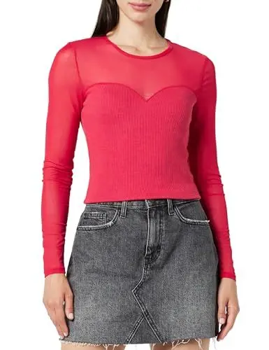 Produktbild: The Drop Women's Oberteil Martina mit Sweetheart-Ausschnitt aus Netzstoff, Kirschrot, L