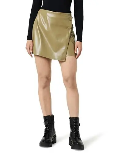 Produktbild: The Drop Women's Portia Vegan Leather Mini Wrap Skirt, Martini Olive, XL