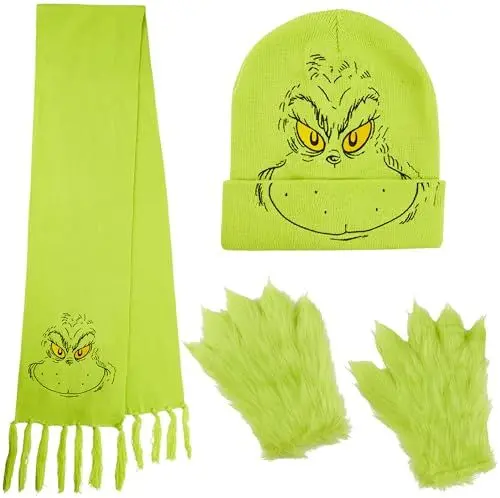 Produktbild: The Grinch Damen Winter-Accessoires Set - Mütze, Schal & Handschuhe - Geschenke Frauen