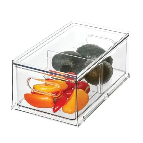 Produktbild: The Home Edit by iDesign Aufbewahrungsbehälter für Kühlschrank und Gefrierschrank mit geteilter Schublade aus transparentem recyceltem Kunststoff