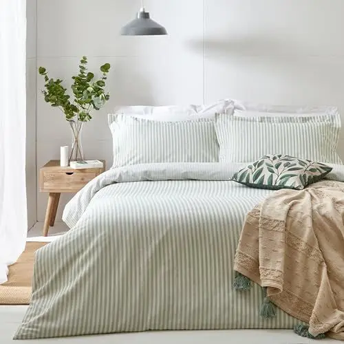 Produktbild: Yard Hebden Mélange Stripe Bettbezug-Set aus 100% Baumwolle – Eukalyptus – King-Size-Bett