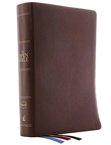Produktbild: The NKJV, Open Bible, Brown Genuine Leather, Red Letter, Comfort Print: Complete Reference System