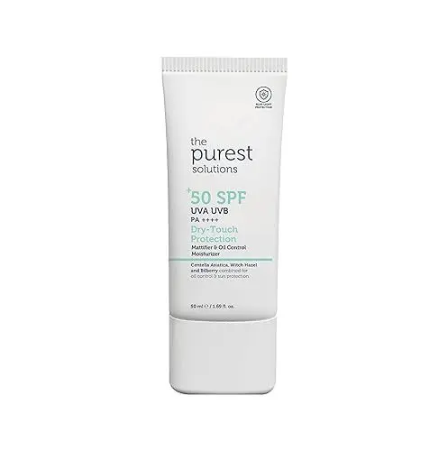 Produktbild: The Purest Solutions Dry-Touch (Mattierende & fettregulierende Feuchtigkeitscreme SPF 50+) - Kombiniert mit Hamamelis & Heidelbeere - Fettiger Hauttyp - Vegan | Grausamkeitsfrei (50 ml)