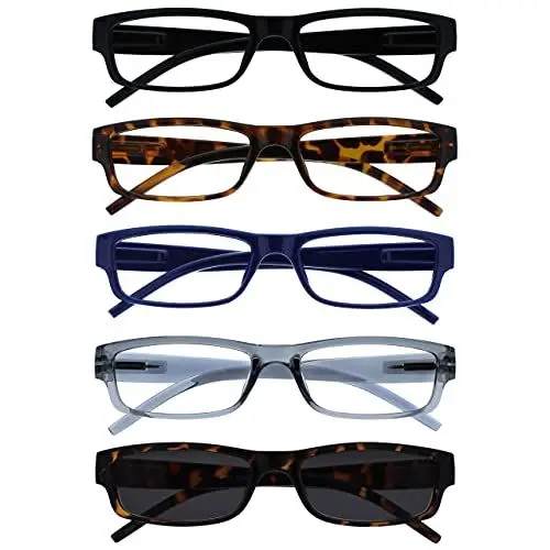 Produktbild: The Reading Glasses Company Die Lesebrille Unternehmen Schwarz Braun Blau Grau Leser Mit Sonne Leser Wert 5er-Pack Herren Frauen RRRRS32-12372 +3,00