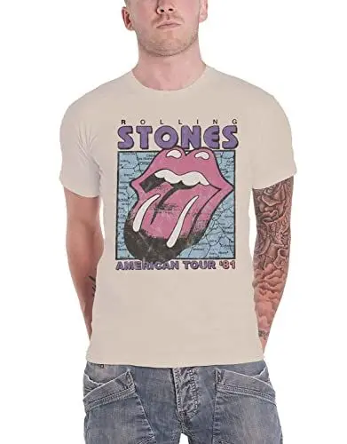 Produktbild: The Rolling Stones T Shirt American Tour Map Band Logo offiziell Herren Natural