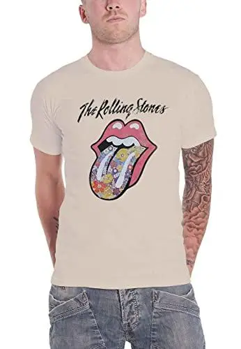 Produktbild: The Rolling Stones T Shirt Flowers Tongue Band Logo Nue offiziell Herren Sand XL