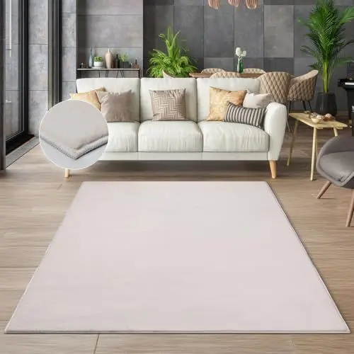 Produktbild: the carpet Cosy kuschelig Warmer Fellteppich, weich und elegant, waschbar und Fußbodenheizung geeignet, Öko-Tex Zertifiziert, Beige, 160 x 220 cm