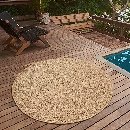 Produktbild: the carpet Kansas - robuster In- und Outdoor Teppich im natürlichen Jute-Look, wetterfest, geeignet für Terrasse und Garten, ca. 120 cm Rund