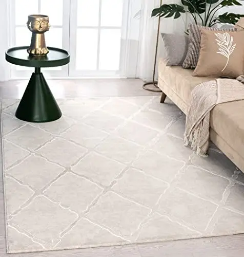 Produktbild: the carpet Knight Eleganter, Hochwertiger, Wohnzimmer Teppich, Softer Kurzflor, 3-D Effekt, Glänzende Design-Elemente, Hoch-Tief Struktur, Beige-Raute, 200 x 290 cm