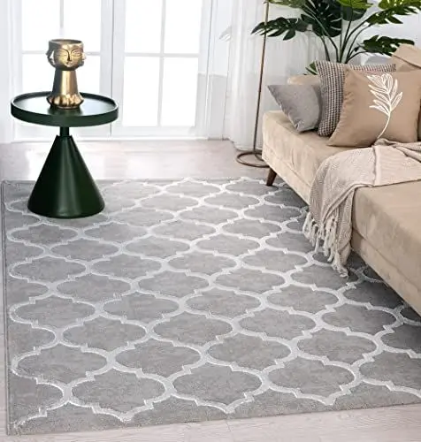 Produktbild: the carpet Knight Eleganter, Hochwertiger, Wohnzimmer Teppich, Softer Kurzflor, 3-D Effekt, Glänzende Design-Elemente, Hoch-Tief Struktur, Grau, 160 x 230 cm