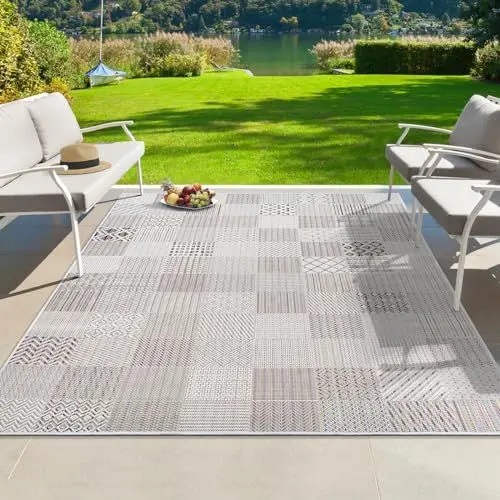 Produktbild: the carpet Lagos robuster Outdoor Teppich, modern, Wetterfest & UV-beständig, für Balkon, Terrasse und Wintergarten, Aber auch für die Küche geeignet, flachgewebt, Creme 1, 80 x 150 cm