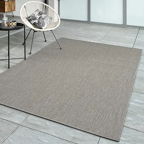 Produktbild: the carpet Mistra - robuster Teppich, modern, langlebig und pflegeleicht, In- und Outdoor, Wohnzimmer, ideal für Küche, Flur und Wintergarten, flachgewebt, Grau, 140 x 200 cm