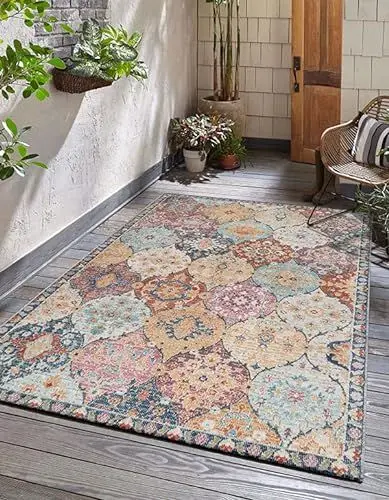 Produktbild: the carpet Palma - vielseitiger Indoor- & Outdoor-Teppich, modernes Design, Wohnzimmer, wetterfest & UV-beständig, langlebig und pflegeleicht, Balkon, Wintergarten, Mehrfarbig, Bunt, 80 x 150 cm