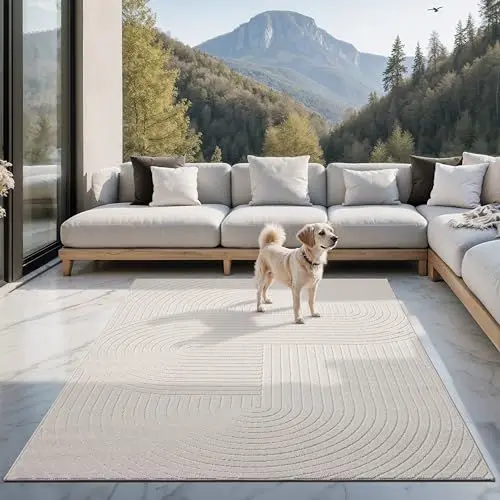 Produktbild: the carpet Santo Plus - Hochwertiger Outdoor Teppich, Passend für Wohnzimmer, Schlafzimmer und Terrasse, Wetterfest, langlebig und pflegeleicht, Creme, 120 x 160 cm