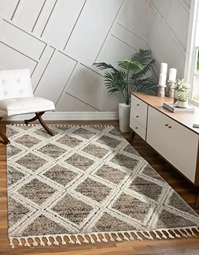 Produktbild: the carpet Vera Handmade-Look, Super Weicher Wohnzimmer Teppich, 3D Effekt, Hochflor, Langflor, Skandinavisch, Rauten Muster, Beige, 160 x 230 cm