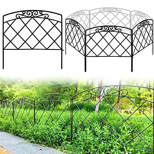 Produktbild: Thealyn Dekorativer Gartenzaun aus Metall, 61 cm breit x 61 cm hoch (5 Paneele, Gesamtlänge: 3 m), Metallbordüre, Klappzaun, Landschaftszaun für Blumenbeet, Bäume, Tierbarriere