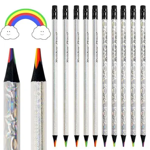 Produktbild: ThEast 30 Stück Regenbogen Buntstifte, 4 in 1 Farben Regenbogenstifte, Holografische Design Mehrfarbige Bleistifte zum Ausmalen und Skizzieren für Kinder und Erwachsene, Vorgespitzt