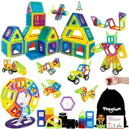 Produktbild: Theefun Magnetische Bausteine 100 Teile, Magnetbausteine Magnetspielzeug Magnet Spielzeug Kinder Magnetspiele für Kinder Geschenk Magnetic Bauklötze Kinderspielzeug Spielzeug ab 3 4 5 6 7 Jahre Junge