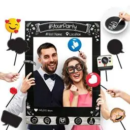 Produktbild: Thema Sozialen Medien Party Foto-Stand Rahmen mit Emoji & Personalisierten Sprechblasen Requisiten. Vintage Fotografie Hintergrund für Geburtstag, Jahrestag, Hochzeitsbedarf Event Dekoration