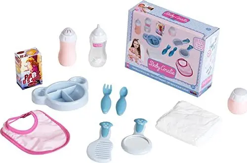 Produktbild: Theo Klein 1732 Baby Coralie Puppen ESS- und Pflegeset | 11-teiliges Set | Inkl. Flasche, Besteck, Lätzchen, Windel, Spiegel u.v.m. | Spielzeug für Kinder ab 3 Jahren