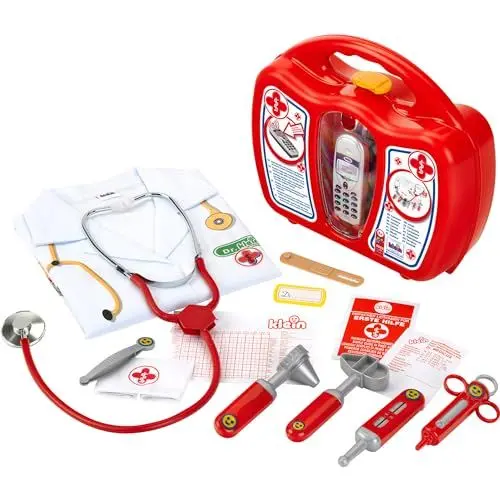 Produktbild: Theo Klein 4353 Arztkoffer I Inkl. Arztkostüm, Stethoskop mit echter Funktion und batteriebetriebenem Handy mit Sound I Maße: 28 cm x 24,5 cm x 8,5 cm I Spielzeug für Kinder ab 5 Jahren