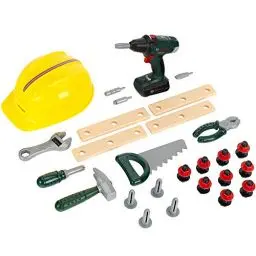 Produktbild: Theo Klein 8417 Bosch Handwerker-Set, 37-teilig I Kinder-Akkuschrauber mit Licht & Sound I Werkzeug und Werkbank- Zubehör wie Hammer, Säge, Bauarbeiter-Helm u.v.m. I Spielzeug für Kinder ab 3 Jahren