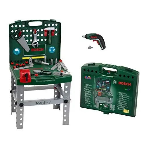 Produktbild: Theo Klein 8676 Bosch Tool Shop | Mit batteriebetriebenem Bosch Akkuschrauber Ixolino | Zusammenklappbar und leicht transportabel | Maße: 41,5 cm x 8,5 cm 76,5 cm | Spielzeug für Kinder ab 3 Jahren