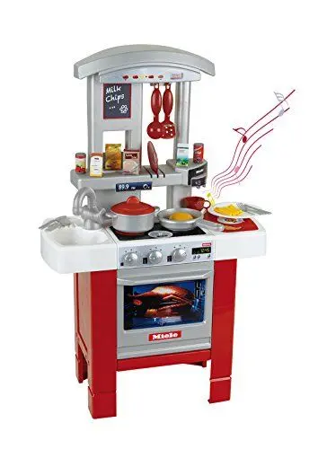 Produktbild: Theo Klein 9106 Miele Küche Starter I Beidseitig bespielbare Spielküche mit Zubehör und Geschirr I Kochplatte mit Sound I Maße: 27 cm x 57 cm x 90 cm I Spielzeug für Kinder ab 3 Jahren
