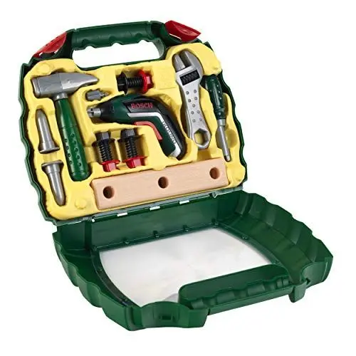Produktbild: Theo Klein 8394 Bosch Ixolino Koffer | Mit Hammer, Schraubenschlüssel und vielem mehr | Batteriebetriebener Akkuschrauber Ixolino | Maße: 26,6 cm x 32 cm x 8,8 cm | Spielzeug für Kinder ab 3 Jahren