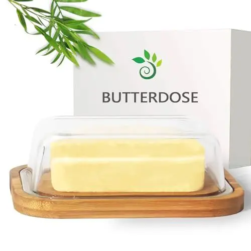 Produktbild: Theo&Cleo Butterdose aus Glas und Bambus, Umweltfreundlicher und nachhaltiger Bambus, Hochwertiger Glasdeckel, Butter Box, 250 g Butter