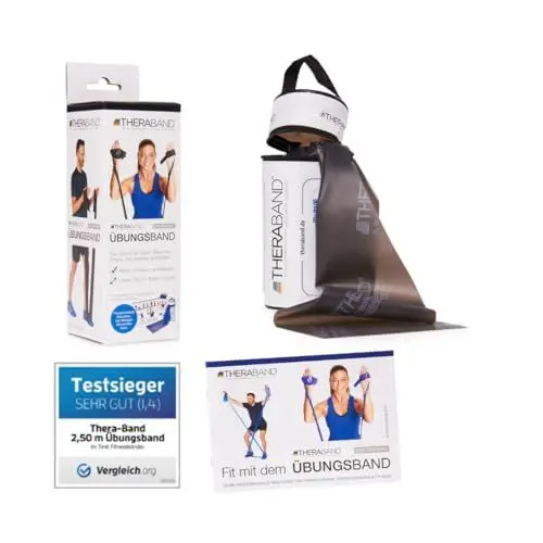 Produktbild: TheraBand Original TheraBand Fitnessband | Resistance Band für Kraftraining und Abnehmen zuhause oder im Gym | 1 Band inkl. Tasche und Anleitung im Set Schwarz | Extra schwer, OneSize