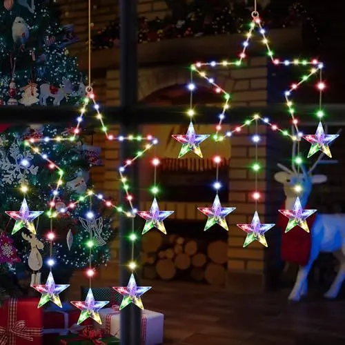Produktbild: Therlan LED Fensterdeko Weihnachten Beleuchtet, 2 Stück 62 LED Stern Fensterbilder Weihnachtsbeleuchtung, 8 Lichtmodi USB Betrieben Weihnachtsstern Weihnachtsdeko Fenster Beleuchtet Bunt
