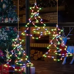 Produktbild: Therlan 3 Stück Weihnachtsdeko Fenster Beleuchtet, 55 LEDs weihnachtsbeleuchtung Fenster Mit Timer, LED Fensterbilder Beleuchtung Batterie, 8 Lichtmodi LED Fensterdeko Weihnachten Beleuchtet Bunt