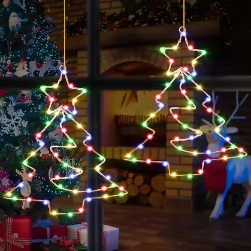 Produktbild: Therlan Fensterdeko Weihnachten Beleuchtet Batterie, 2 Stück 110 LED Fensterbilder Weihnachtsbeleuchtung Mit Timer Fernbedienung, 8 Lichtmodi LED Weihnachtsdeko Fenster Beleuchtet Bunt