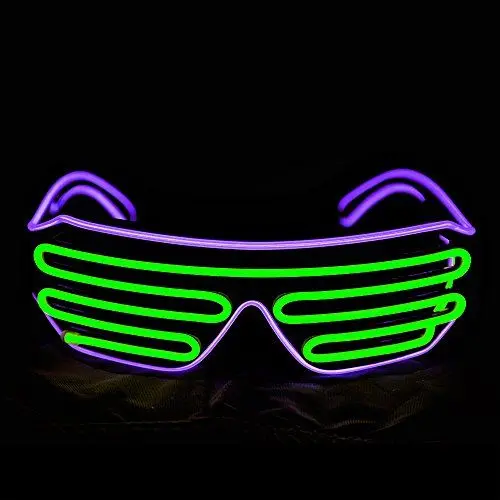 Produktbild: Therlan LED Brille, Neon Party Brille, Leuchten Brille, Flashing Atzenbrille, LED Kostüme Sonnenbrille PartyBrille Leuchtbrille für Rave EDM Party (Violett - Grün)