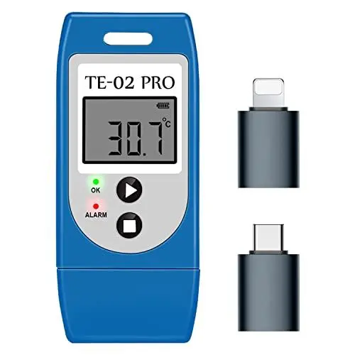 Produktbild: ThermElc TE-02Pro OTG Temperatur datenlogger Lesen senden Sie CSV und PDF Berichte von Ihrem Telefon OTG-Adapter überwachen Sie Ihre Kühllagerdaten Kalibrierungszertifikat – Temperaturschreiber