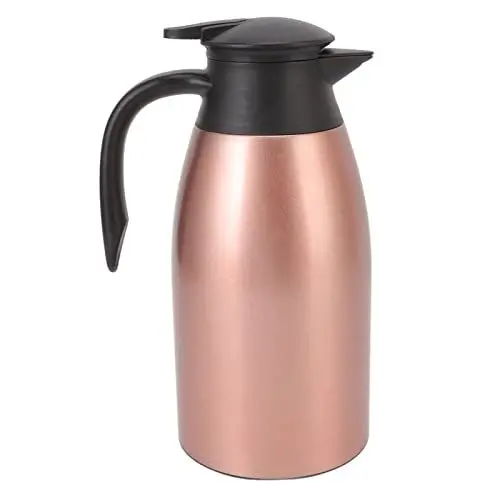 Produktbild: Thermo Kaffeekaraffe, 304 Edelstahl Thermo Kaffeekaraffe mit Deckel, 2 Liter Vakuum Teekaraffe, Isolierte Kaffee Thermoskanne, Isolierter Vakuum Wasser Getränkespender (Roségold)