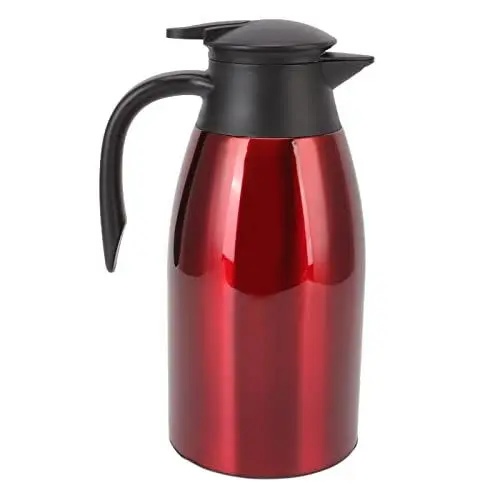 Produktbild: Thermo Kaffeekaraffe, 304 Edelstahl Thermo Kaffeekaraffe mit Deckel, 2 Liter Vakuum Teekaraffe, Isolierte Kaffee Thermoskanne, Isolierter Vakuum Wasser Getränkespender (Weinrot)