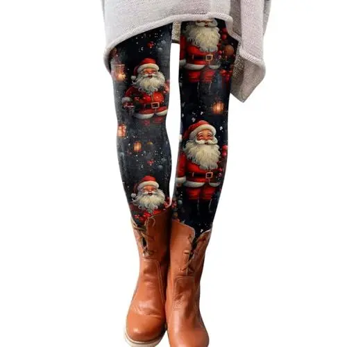 Produktbild: Thermo Leggings Damen Gefüttert,Thermo Leggings,Weihnachten Leggings for Women 2024 Santa High Waisted Red Green Yoga Pants Capri Tights Damen Anzughose Stretch,Strumpfhose Thermo Damen
