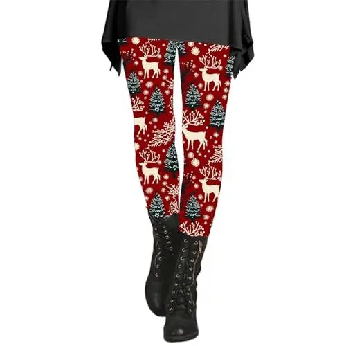 Produktbild: Thermo Leggings Kinder,Strumpfhosen Damen Hautfarben,Weihnachten Leggings for Women 2024 Santa High Waisted Red Green Yoga Pants Capri Tights Damen Anzughose Stretch,