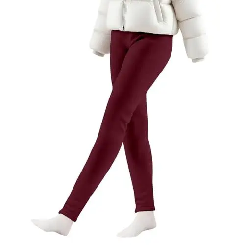 Produktbild: Thermo Leggings Kinder Fleece Gefütterte Leggings High Waist Thermoleggings Dicke Winter Thermounterwäsche Kinder Lange Hose Elastische Taille Winterleggins für Mädchen (Wine, 5-6 Years)