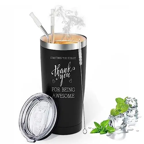 Produktbild: Thermobecher 20oz 590ml, Tragbare Autobecher Becher Edelstahl Becher mit Strohhalm und Deckel, Doppelwandig Vakuum Trinkbecher, Camping Becher Tasse für Kaffee (Schwarz)