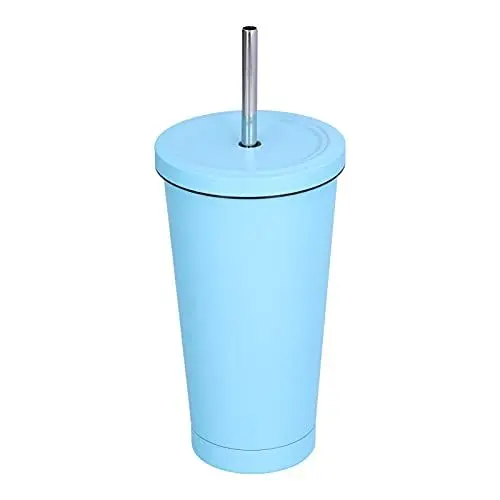 Produktbild: ZAICOLER Thermobecher, 500 Ml, Vakuum-Kaffeetasse, Doppelwandige Eiskaffeeflasche, Wiederverwendbarer Kaffee-Isolierbecher mit Strohhalm, Kaltgetränkebecher, Reisekaffeetasse für Büro,
