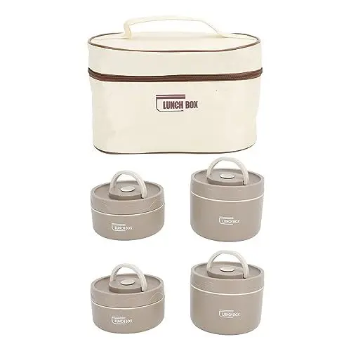 Produktbild: flexman Tragbarer, isolierter Lunchbehälter, auslaufsichere runde Thermo-Box aus Edelstahl 304 mit Deckel und Thermotasche für Arbeit, Schule, Essen im Freien (4 Karton)