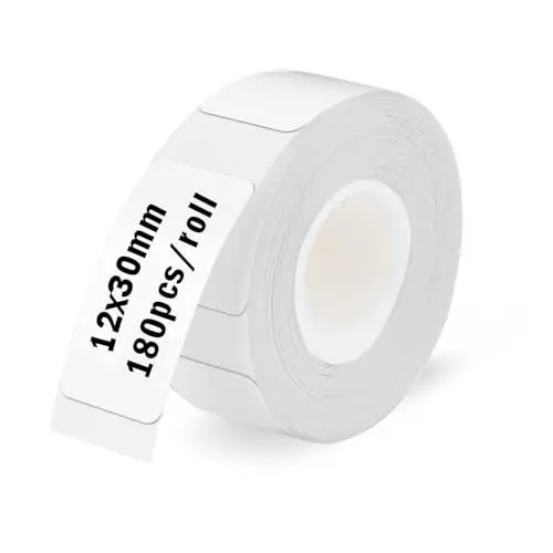 Produktbild: Thermo-Etikettenband, 12 x 30 mm Etiketten Papier, Etikettierpapier für Etikettendrucker, 7m wasserfeste Etiketten geeignet für Haus, Büro, Schule (Weiß, 180 Etiketten/Rolle)