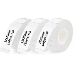 Produktbild: Thermo-Etikettenband, 12 x 30 mm Etiketten Papier, Etikettierpapier für Etikettendrucker, 7m wasserfeste Etiketten geeignet für Haus, Büro, Schule (Weiß, 540 Etiketten/3 Rolle)